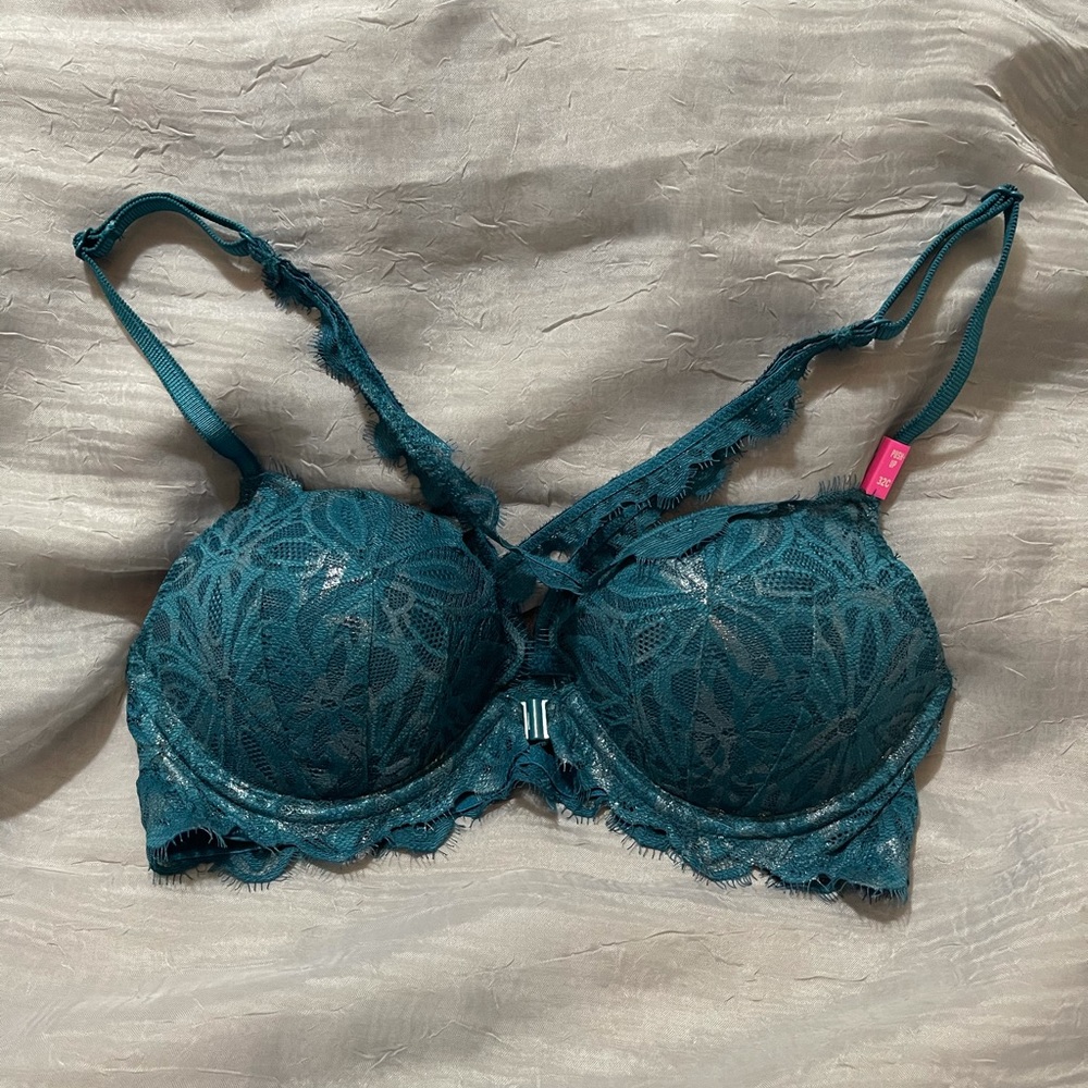 PINK Teal Shimmer Push Up Bra
